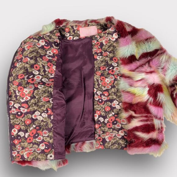 GIAMBA Multicolor Faux Fur Moto Jacket Size 40/ US XS - Picture 9 of 11